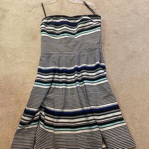 White House Black Market Strapless Striped Dress - Black, Blue, Green